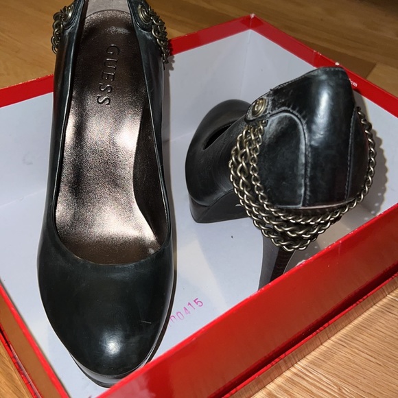 Black Leather Guess Heels with Chain Detail - Picture 15 of 16